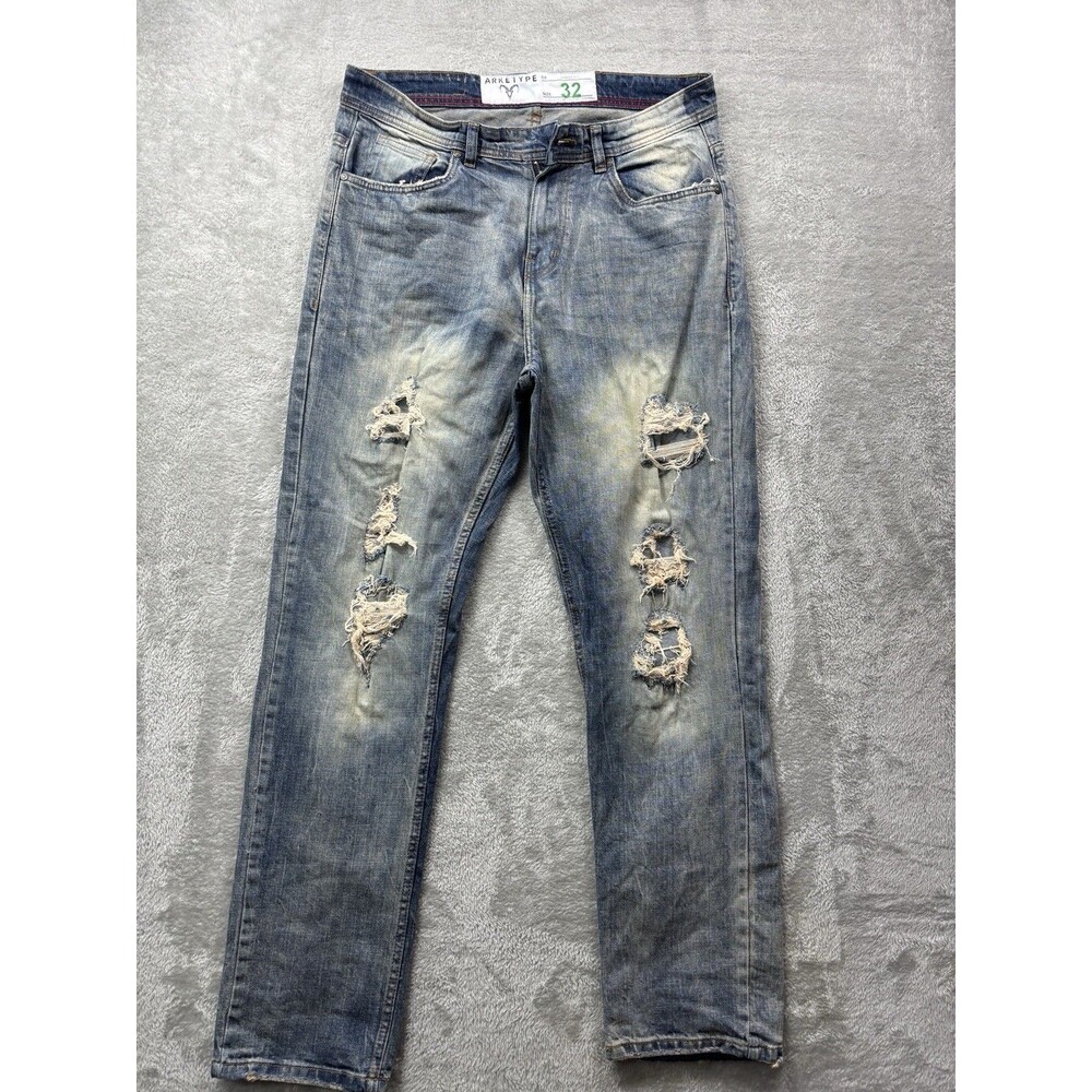 Arketype Men’s Loose Fit Distressed Jeans Size 32 Light Wash Ripped